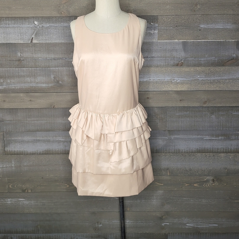 Gianni Bini Ruffle Tier Champagne Color Sleeveless Mini Dress